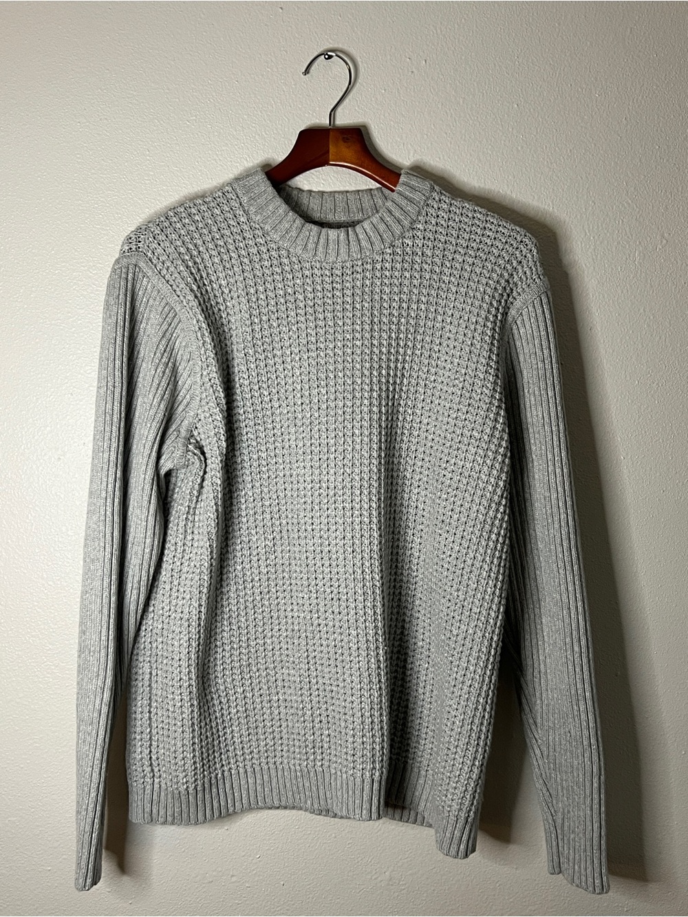 Calibrate Men’s Gray Waffle Knit Crewneck Sweater Merino Wool Blend - Large